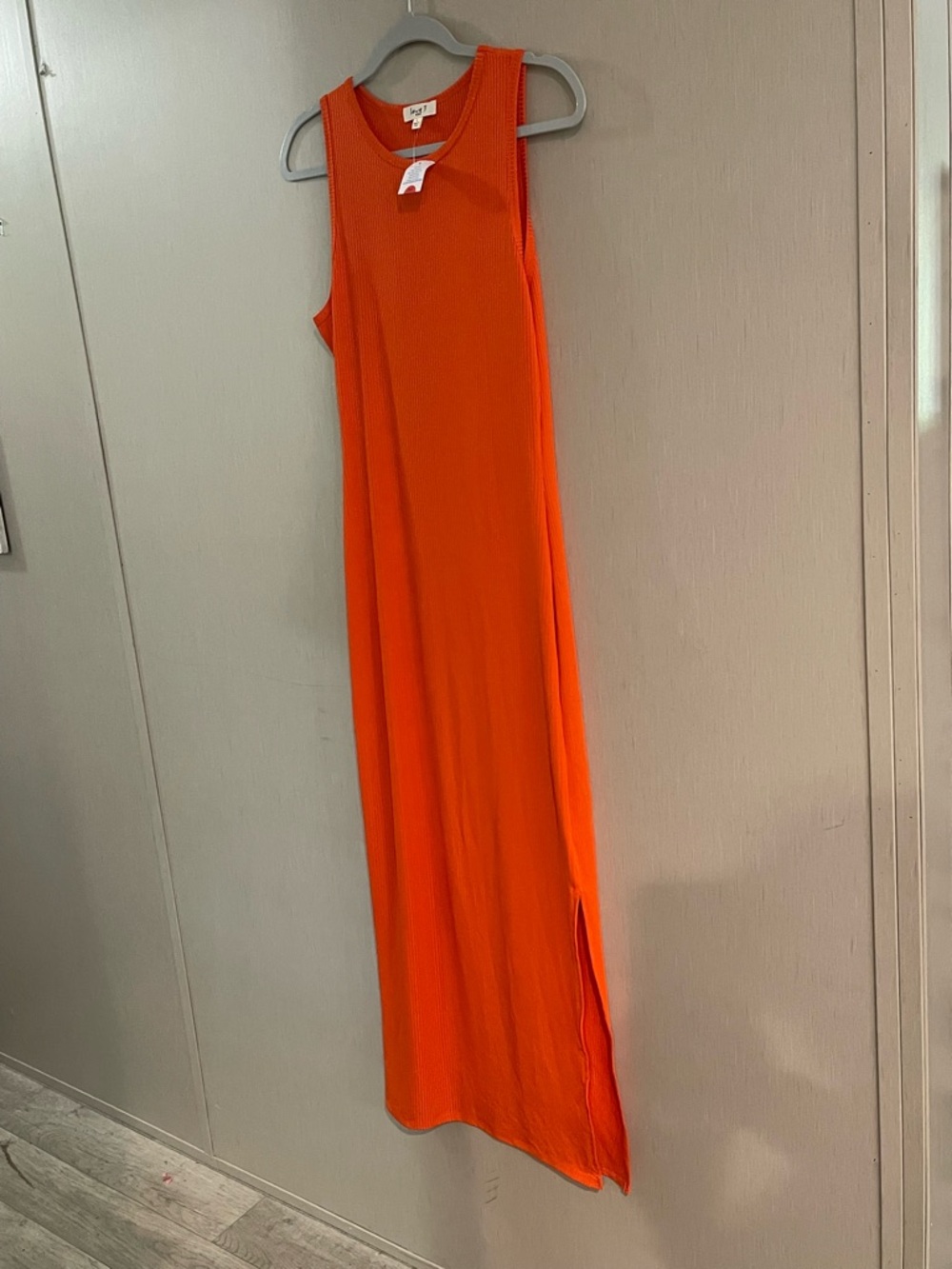 Love J boutique NWT large Sleeveless Orange Maxi Dress w slit ribbed tank style